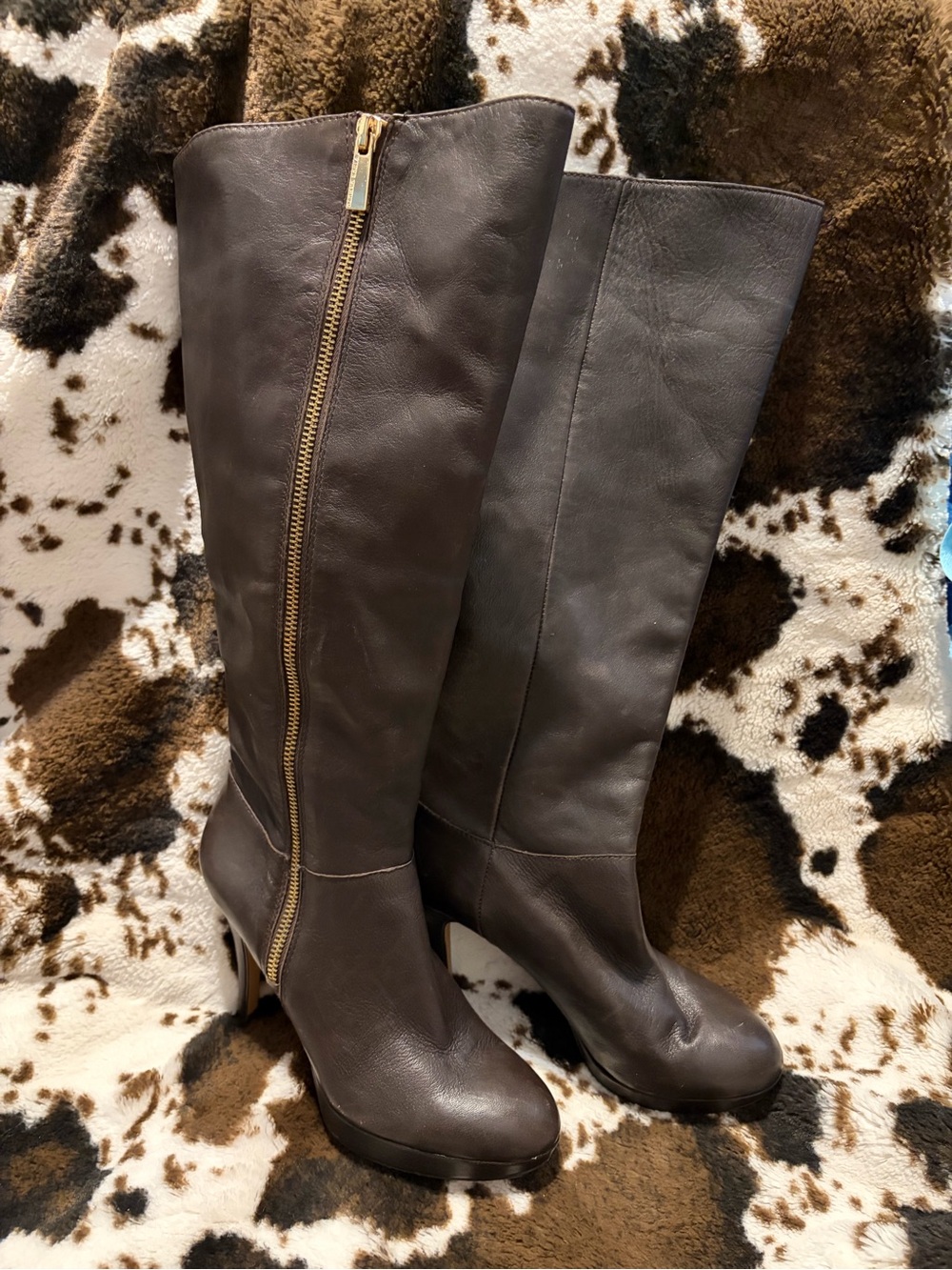 Vince Camuto Tall Leather Over-the-Knee Boots in Dark Brown w/Gold Zipper